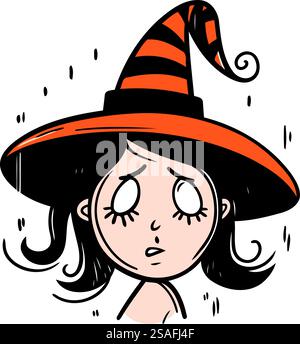 Illustrazione vettoriale di una ragazza con un cappello da strega. Stile cartoni animati. Illustrazione Vettoriale