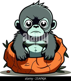 Gorilla seduto su un ceppo isolato su sfondo bianco illustrazione vettoriale Illustrazione Vettoriale