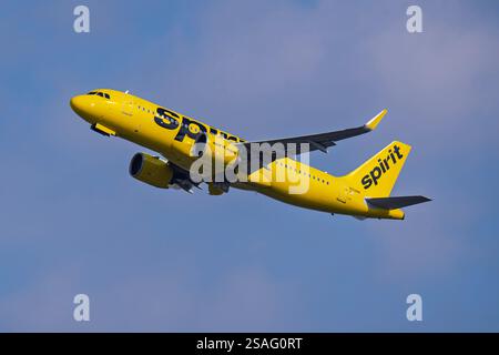 Aeroporto internazionale di Los Angeles Aeroporto 1-18-2025 Inglewood, CA USA Spirit Airlines Airbus A320Neo N931NK con partenza dal 25R all'Aeroporto Internazionale di Los Angeles Foto Stock