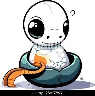 Carino serpente dei cartoni animati in una ciotola. Illustrazione vettoriale isolata su sfondo bianco. Illustrazione Vettoriale
