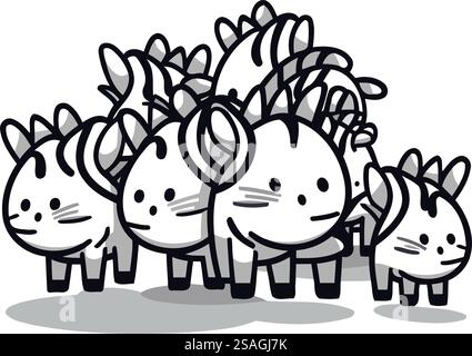 Simpatici conigli illustrazioni vettoriali dei personaggi dei cartoni animati. Piccoli conigli carini. Illustrazione Vettoriale