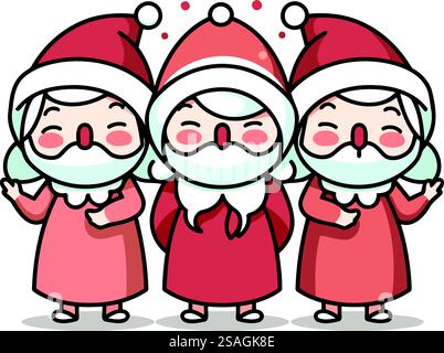 Babbo Natale e tre saggi. Illustrazione vettoriale dei cartoni animati. Personaggi natalizi. Illustrazione Vettoriale