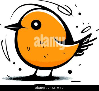 Simpatico uccello dei cartoni animati su sfondo bianco. Illustrazione vettoriale disegnata a mano. Illustrazione Vettoriale