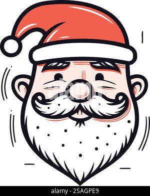 Babbo Natale faccia con baffi e barba. Illustrazione vettoriale di Babbo Natale. Illustrazione Vettoriale