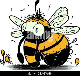 Cartoon bee. Illustrazione vettoriale. Isolato su sfondo bianco. Illustrazione Vettoriale