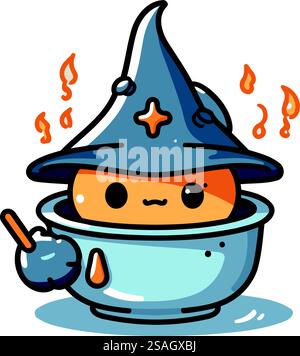 Carino cartone animato che raffigura un cappello da strega. Illustrazione vettoriale di Halloween. Illustrazione Vettoriale