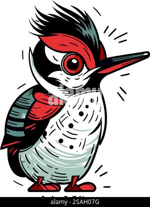 Picchio dipinto. Illustrazione vettoriale disegnata a mano isolata su sfondo bianco. Illustrazione Vettoriale