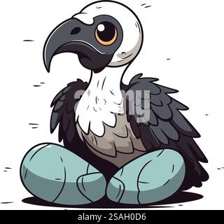 Immagine di un avvoltoio seduto su una roccia. Illustrazione vettoriale. Illustrazione Vettoriale