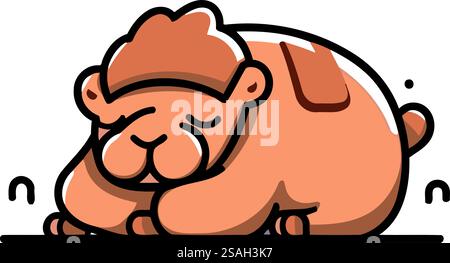 Grazioso criceto che dorme per terra. Illustrazione vettoriale in stile cartone animato. Illustrazione Vettoriale