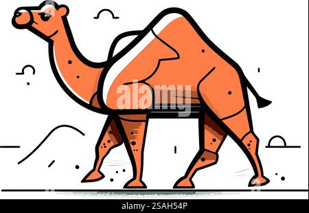 Cammello. Illustrazione vettoriale in stile line art su sfondo bianco. Illustrazione Vettoriale