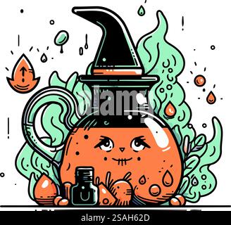 Pozione strega. Illustrazione vettoriale di Halloween. Stile doodle disegnato a mano. Illustrazione Vettoriale