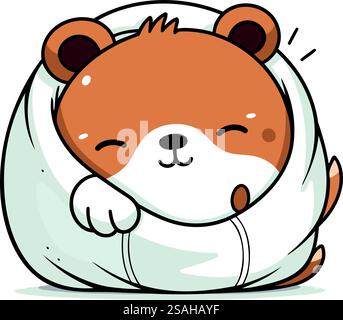 Grazioso criceto che dorme in un cuscino. Illustrazione di cartoni animati vettoriali. Illustrazione Vettoriale