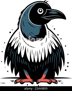 Immagine vettoriale di un corvo in bianco e nero su sfondo bianco Illustrazione Vettoriale