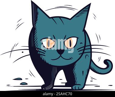 Gatto dei cartoni animati. Illustrazione vettoriale di un gatto. Gatto disegnato a mano. Illustrazione Vettoriale