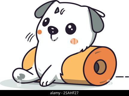 Carino cane da cartone animato con rotolo di carta igienica. Illustrazione vettoriale. Illustrazione Vettoriale