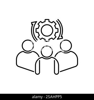 icona semplice del comitato tecnico o del supporto tecnico. delineare il gruppo o la folla di persone e il logotipo del manager design grafico del tratto isolato su bianco. concep Illustrazione Vettoriale