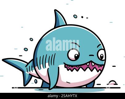Illustrazione carina di Cartoon Shark Vector. Simpatico personaggio Fish. Illustrazione Vettoriale