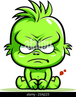 Personaggio della mascotte di Angry Green Monster Cartoon. Illustrazione vettoriale Illustrazione Vettoriale
