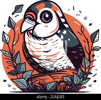 Immagine vettoriale disegnata a mano di un grazioso gufo seduto su un ramo. Illustrazione Vettoriale