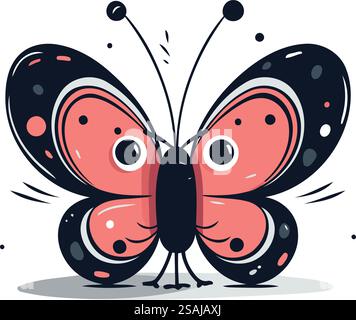 Icona farfalla. Simpatico personaggio dei cartoni animati. Illustrazione vettoriale. Illustrazione Vettoriale