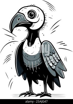 Illustrazione vettoriale avvoltoio. Avvoltoio bianco e nero isolato su sfondo bianco. Illustrazione Vettoriale