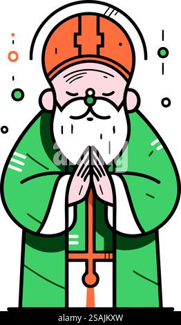 Illustrazione vettoriale dell'icona dell'uomo santo cristiano-cattolico in stile piatto Illustrazione Vettoriale