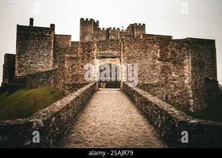 Vista vintage del castello di dover nel Kent, Regno Unito Foto Stock