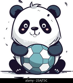 Grazioso panda cartoni animati con una palla da calcio. Illustrazione vettoriale. Illustrazione Vettoriale