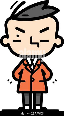 Disegno di figure di cartoni animati vettoriali illustrazione concettuale di un uomo arrabbiato in tuta. Illustrazione Vettoriale