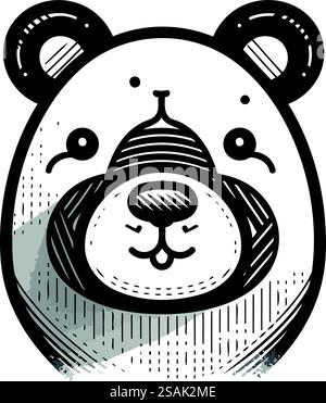 Panda Bear Head. Illustrazione vettoriale disegnata a mano in stile di schizzo. Illustrazione Vettoriale