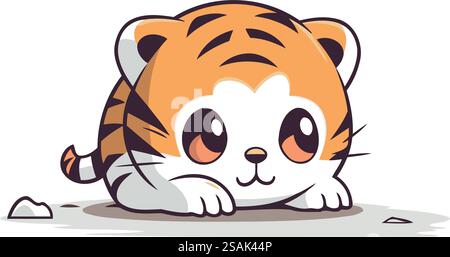 Tenera tigre sdraiata per terra. Illustrazione vettoriale isolata su sfondo bianco. Illustrazione Vettoriale