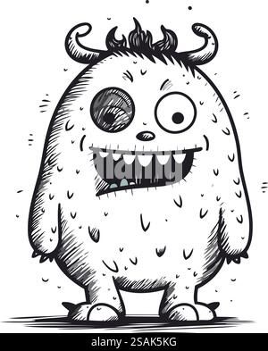 Divertente mostro dei cartoni animati. schizzo per il progetto. Illustrazione vettoriale. Illustrazione Vettoriale