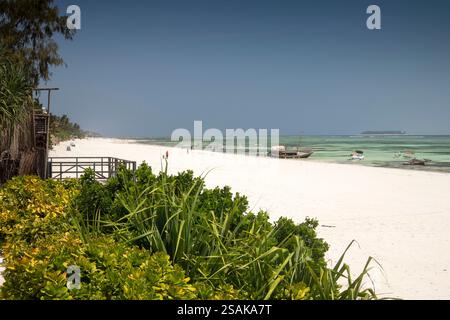Africa Tanzania, Zanzibar, East Coast, Matemwe, bianco, sabbia, spiaggia con bassa marea Foto Stock