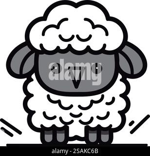 Simpatica icona della linea di pecore. Illustrazione vettoriale. tratto modificabile. Illustrazione Vettoriale