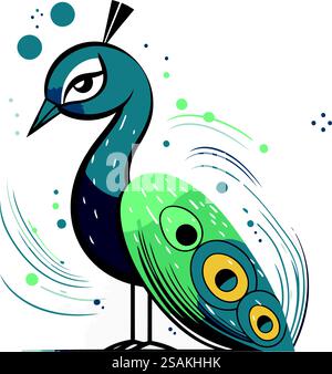 Peacock. Illustrazione vettoriale. Isolato su sfondo bianco. Illustrazione Vettoriale
