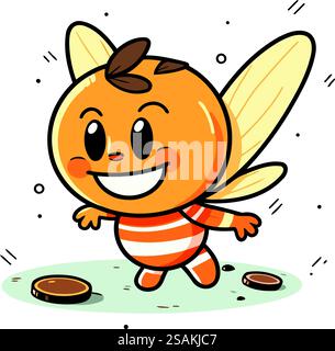 Carina ape da cartoni animati con monete. Illustrazione vettoriale isolata su sfondo bianco. Illustrazione Vettoriale