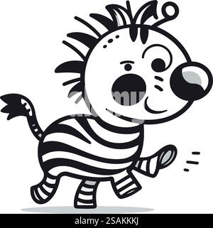 Carino Cartoon Hedgehog illustrazione in bianco e nero. Vettore Illustrazione Vettoriale