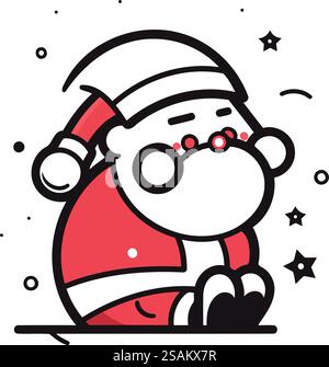 Babbo Natale di Natale su sfondo bianco. Illustrazione vettoriale in stile line art. Illustrazione Vettoriale