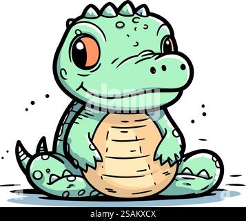 Carino disegno vettoriale dei cartoni animati di coccodrillo. Simpatico coccodrillo. Illustrazione Vettoriale