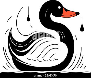 Cigno nero con una goccia d'acqua sulla testa. Illustrazione vettoriale Illustrazione Vettoriale