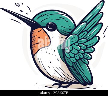 Illustrazione vettoriale disegnata a mano o disegno di un carino cartone animato kingfisher Illustrazione Vettoriale
