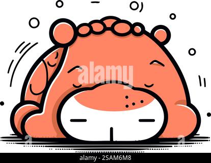 Carino ippopotamo. Illustrazione vettoriale in stile line art. Illustrazione Vettoriale