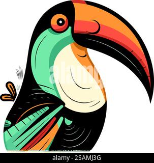 Uccello di Toucan isolato su sfondo bianco. Illustrazione vettoriale. Illustrazione Vettoriale