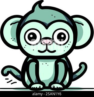Scimmia carina da cartone animato. Illustrazione vettoriale isolata su sfondo bianco. Illustrazione Vettoriale