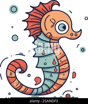 Cavallo di mare. Pagina di libri da colorare per bambini. Illustrazione vettoriale. Illustrazione Vettoriale