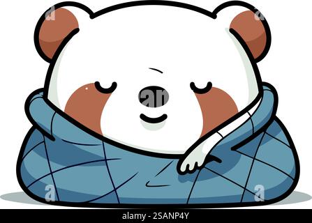 Carino panda cartoni animati che dorme in abiti invernali. Illustrazione vettoriale. Illustrazione Vettoriale