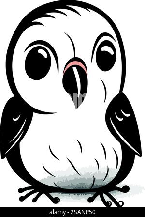 Grazioso gufo dei cartoni animati seduto su uno sfondo bianco. Illustrazione vettoriale. Illustrazione Vettoriale