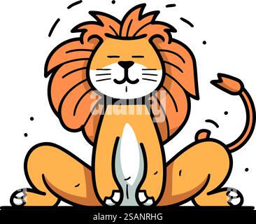 Leone carino seduto a terra. Illustrazione vettoriale in stile cartone animato. Illustrazione Vettoriale