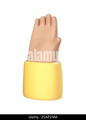 Cartone animato 3D con palmo aperto isolato su sfondo bianco. Aprire la mano allungata, mostrando cinque dita, estese nel messaggio di saluto. Illustrazione 3d vettoriale Illustrazione Vettoriale