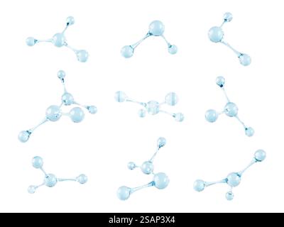 Set di modello molecolare di vetro. Strutture molecolari astratte 3D isolate su sfondo bianco. Illustrazione 3d vettoriale Illustrazione Vettoriale